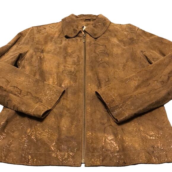 Chico’s 0 Brown Snakeskin Look Suede Jacket Woman Size 4 Zipper Front Lined - Picture 3 of 8